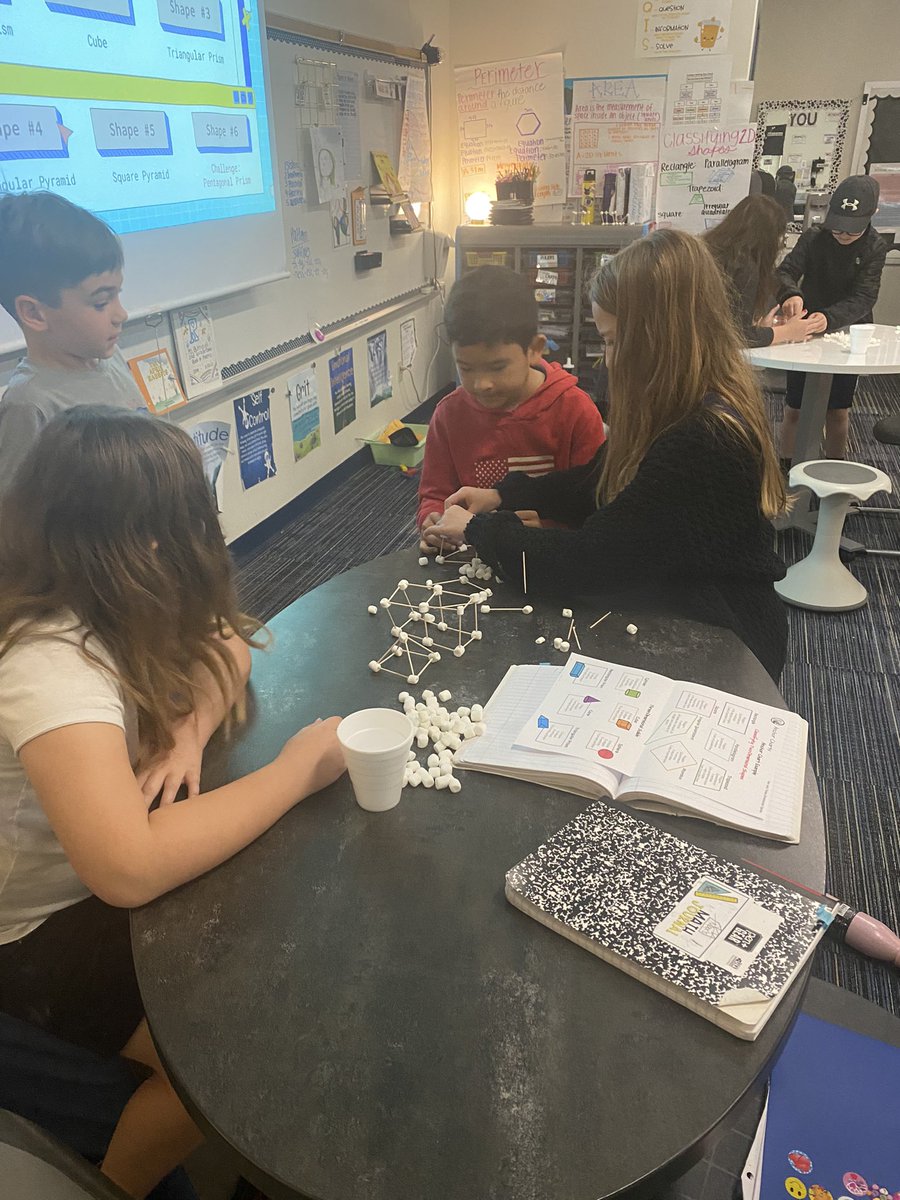 Having fun creating 3D shapes with marshmallows and toothpicks! What a fun way to better understand shape’s attributes <a href="/Rogers3rdGrade/">Rogers3rdGrade</a> <a href="/RogersFrisco/">Rogers Elementary</a>
