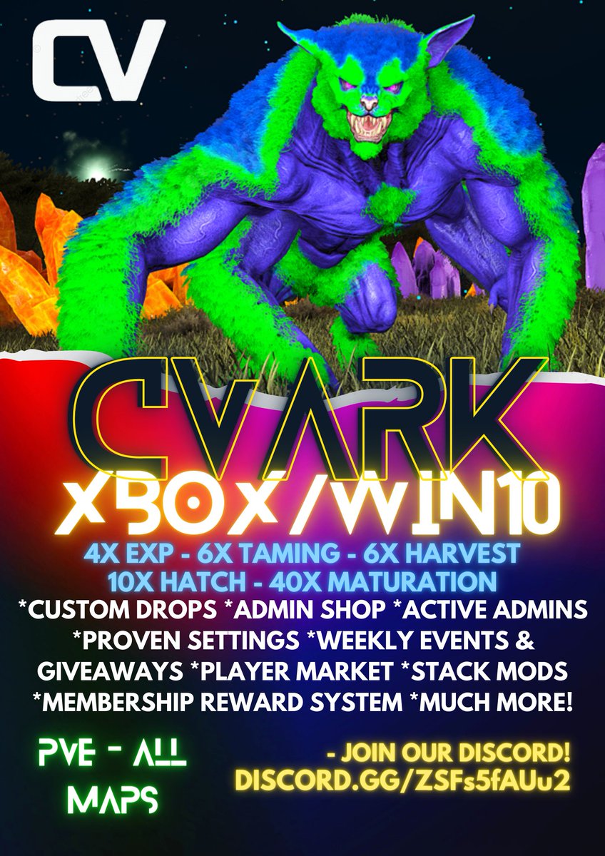 _CVArk's tweet photo. New server ad is ๐ฅ๐ฅ๐ฅ!!!
Join our discord and come play Ark: Survival Evolved with us! Link in bio or DM for an invite!
#cvark #survivetheark #arkcommunity #pve #gaming #games #gamer #arksurvivalevolved #xbox #windows10 #ark #discord #dino #nitrado https://t.co/EbjRzkAJwg