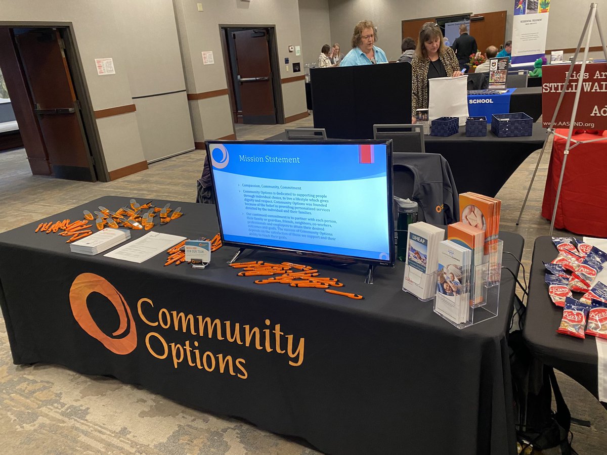 ComOptCraig's tweet photo. Good morning from the Holiday Inn!  Photo of the booth at the ND Family Based Services Conference. https://t.co/rL12O7ZbFt