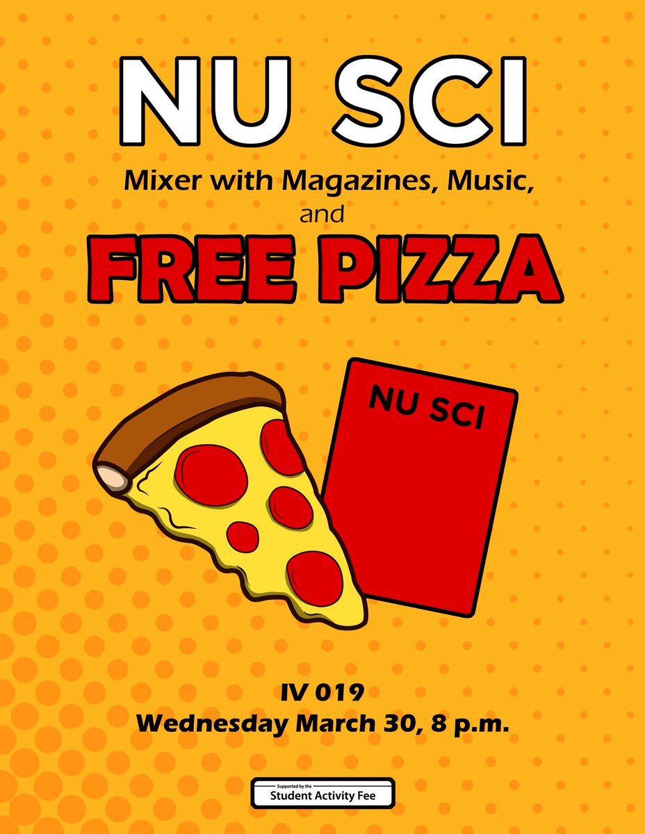nuscimag's tweet photo. BREAKING: We have pizza. Come grab a slice and some magazines with your friends tonight at 8 pm! https://t.co/UcP1DN8LZX