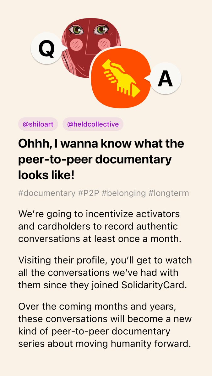 solcardorg's tweet photo. Let's continue the conversation! Today's question is from @Shilo @heldcollective✨
#documentary #P2P #belonging #longterm
How to join our community? https://t.co/702NrF7rkf https://t.co/1dWgA6AwSf