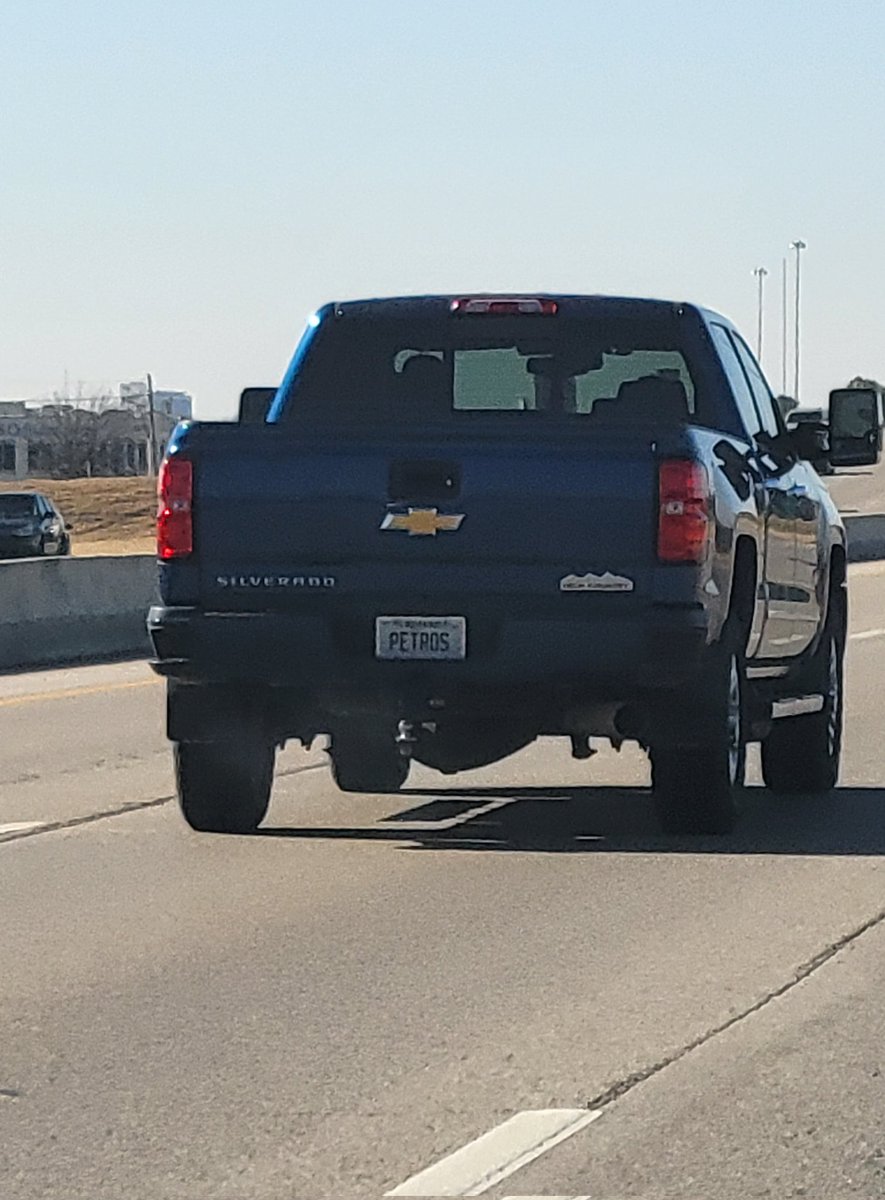 Oklahomans4P's tweet photo. Proud to announce that OK now has our own unofficial @Theoldp impersonator, complete with Chevy Silverado and personalized plate. @PetrosAndMoney https://t.co/LV0qE5LuLN