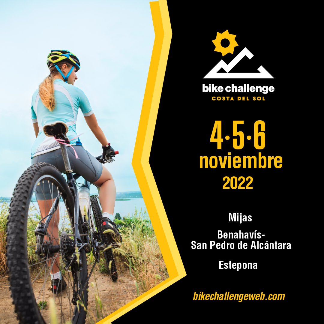 Bikechallengecs's tweet photo. Nace Bike Challenge Costa del Sol, la primera prueba “puro” MTB
📅 4 5 6 Noviembre 2022
🚩 3 Etapas: Mijas, Benahavís - San Pedro de Alcántara, Estepona
👉 Para más info visita nuestra web https://t.co/US8KFBRHPt

#bikechallengecs22
@AytoMijas @aytodebenahavis @AytoEstepona https://t.co/gAzSed5TQS