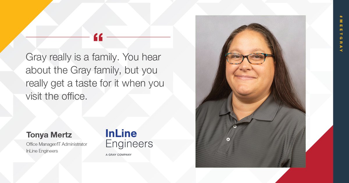 lifeatgray's tweet photo. Meet Tonya! As an Office Manager and IT Administrator for @InlineEngineers, a Gray company, she says her days are never the same.
Read why she loves being a part of the #GrayFamily: https://t.co/ZNdW9rVRSu.
#MeetGray #construction #FoodandBev https://t.co/i0vzo4BY3a