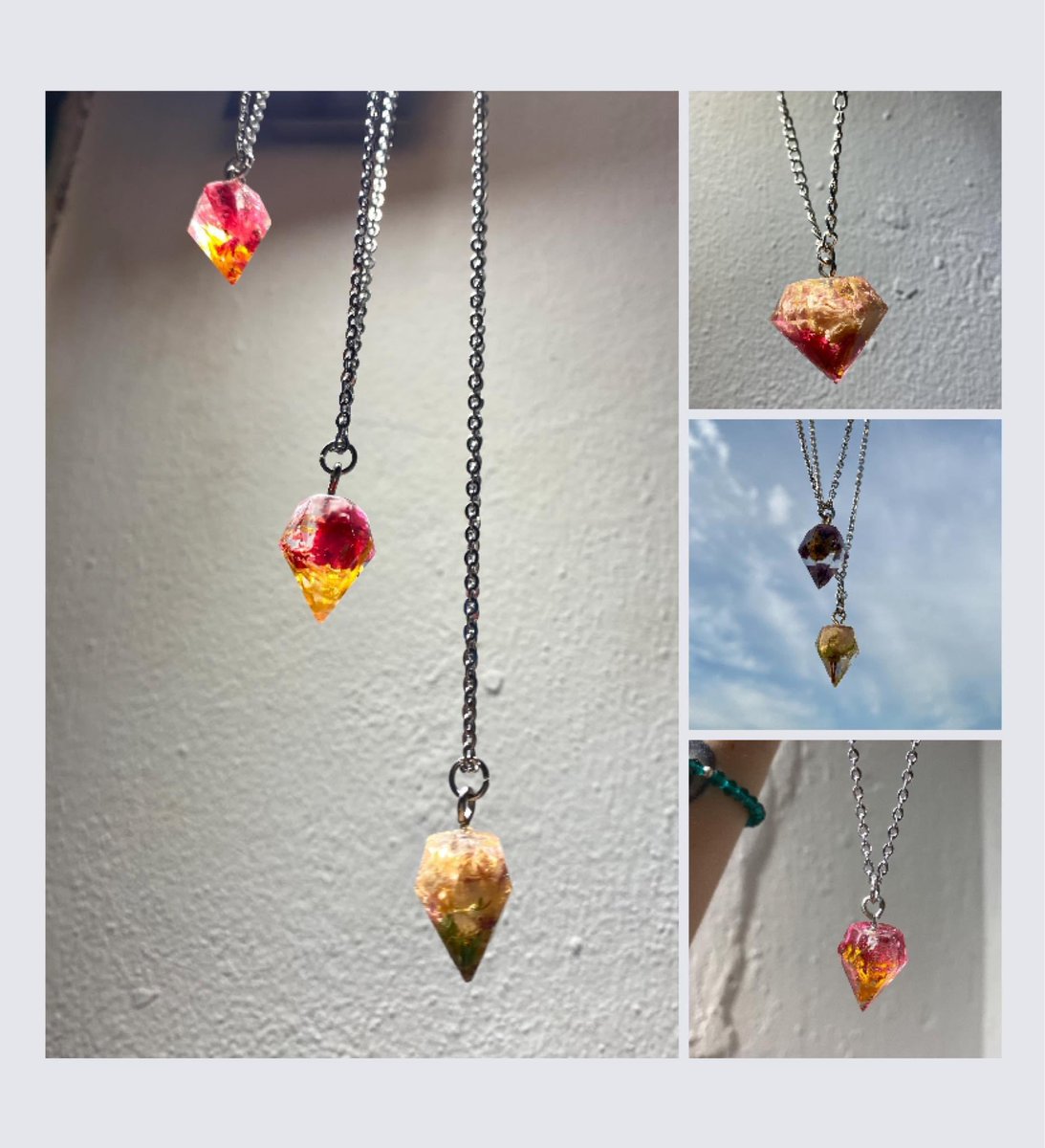hola 🧚🏻‍♀️
quiero mostrarles un poco del arte que estoy creando
son collares hechos 100% a mano y con amor 🧡
con flores encapsuladas.
no hay uno igual a otro.
son únicos.
son irrepetibles.

me ayudan mucho con un follow o compartiendo instagram.com/tienda.regulus  ❤️‍🔥
