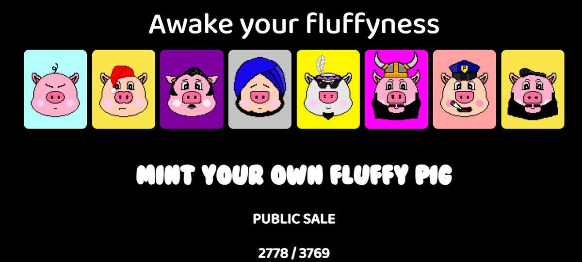 Fluffy Morning fam!, we want all the 🐷Fluffy Pigs to have a 🏠home. 
You can get your Fluffy Pigs for 🎉 FREE 🎉. Just 1k left! 
Get them on fluffy-pigs.com 

#NFTCollection  #NFTdrop  #NFTartist  #NFTs  #nftcollector #NFTCommunity  #ETH