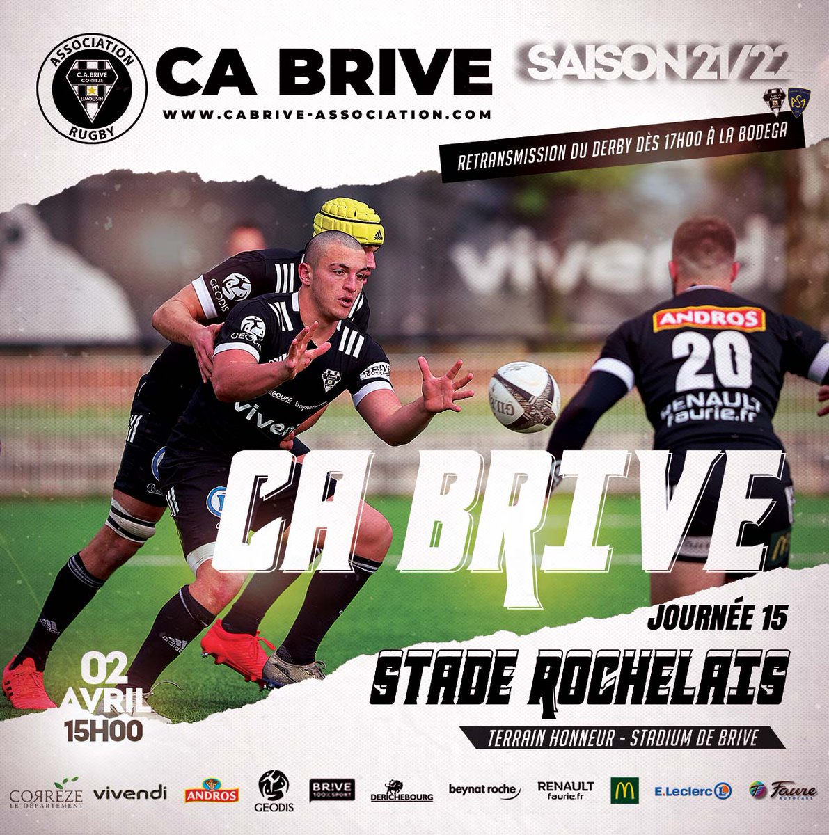 Les Espoirs disputeront leur match de championnat face au Stade Rochelais sur la pelouse du Stadium 🌱🤩 Rendez-vous samedi 2 avril à 15h00 👊 🏴🏳 Dès le coup de sifflet final, la retransmission du #derby ASM / CABCL (17h00) aura lieu à la Bodega 🗞 bit.ly/3tT9D8I