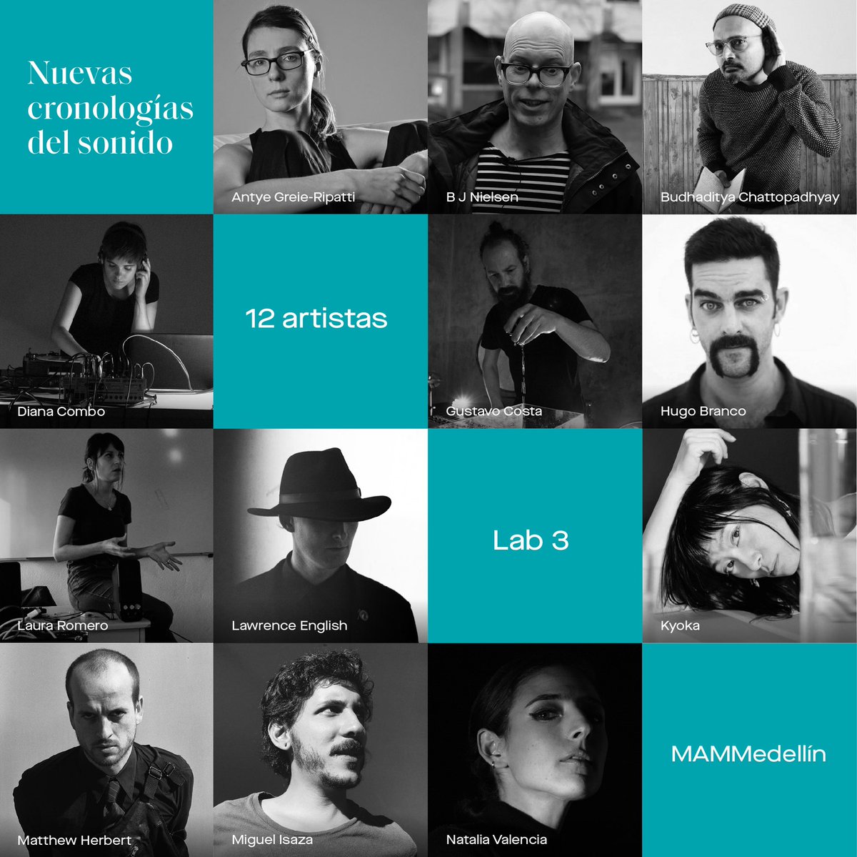 MAMMedellin's tweet photo. Te presentamos a los doce artistas que hacen parte de la exposición "Nuevas cronologías del sonido". Este es un proyecto que se pregunta por las maneras en que percibieron el tiempo durante los confinamientos decretados en pandemia. https://t.co/N2VL4cqpfW