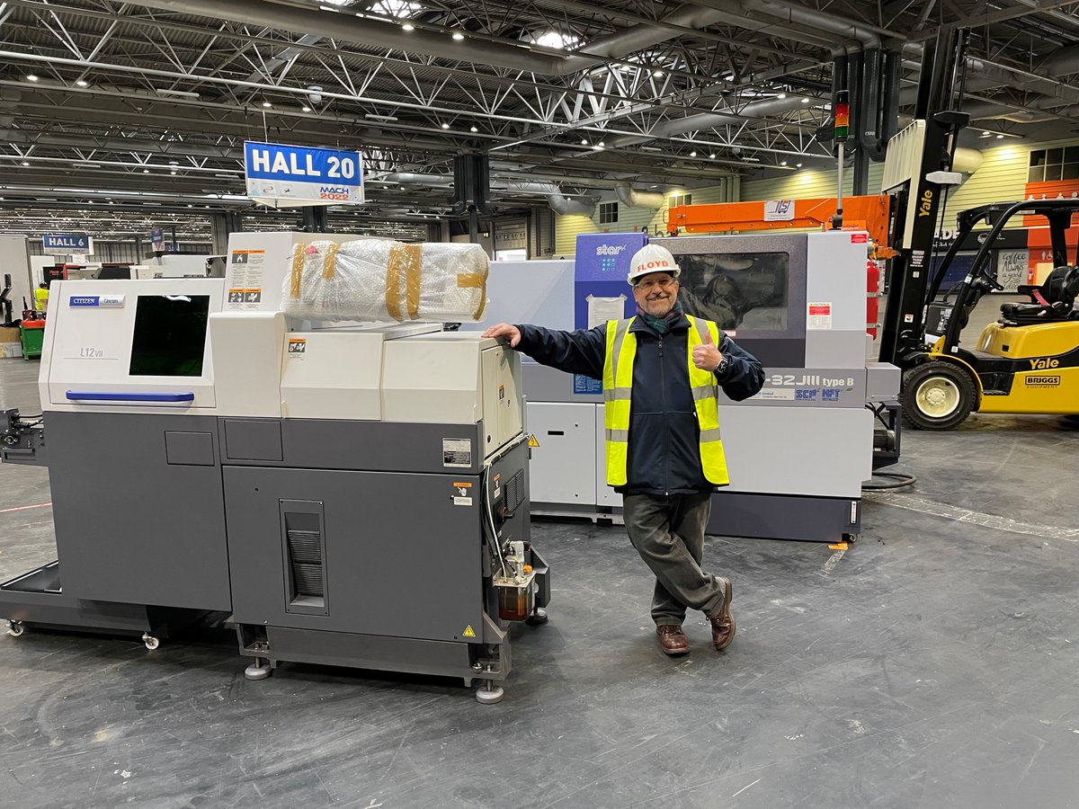 Floydautomatic's tweet photo. We are very fortunate to have two machines on our stand at #MACH2022 @MACHexhibition - Richard was delighted to oversee the delivery this morning of the @CitizenCNC L12 and the @StarMicronicsGB SR32 

@Floydautomatic #floydautomatic 
#ukmanufacturing #engineering https://t.co/bbe4K1M4IH