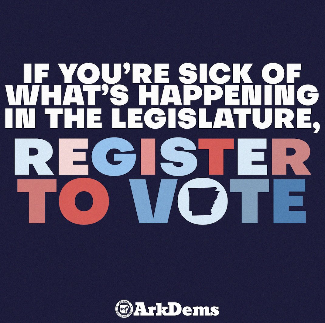 Arkansas Republicans wasted their last two years in office. They passed bills that target children, cut taxes for the rich only, and restrict our normal voting rights. 

Let’s send them a message by registering to vote before the May primaries! 🗳️🗳️🗳️ vote.org/arkansas/
