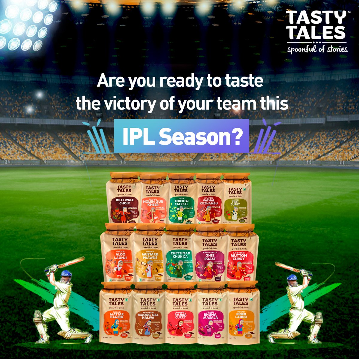 The #IPL Season is back and #TastyTales brings you the range of our most delicious authentic homestyle curry pastes and dessert mixes. 
We bring the IPL #TastyTalesCricketLeague where our lucky winners get to celebrate the #win for your favourite team with Tasty Tales hampers.