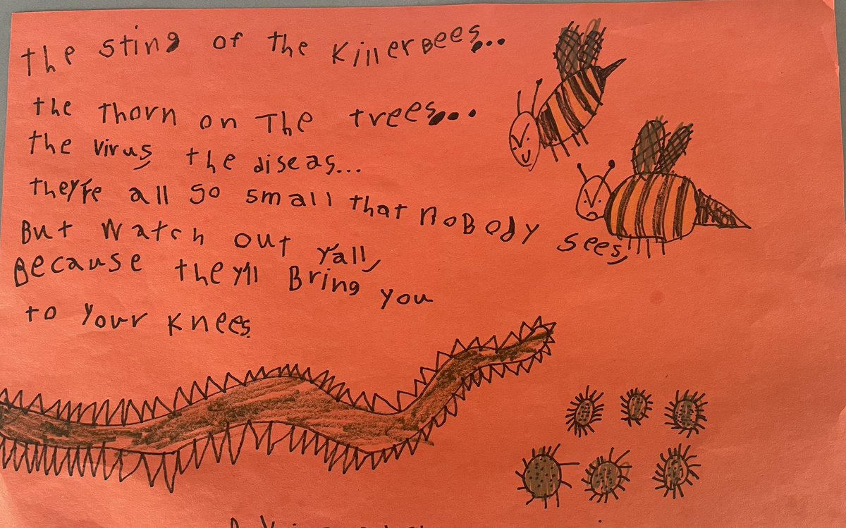 memdvm's tweet photo. I’ve got a budding infectious disease specialist on my hands! Or a poet? Or a hip hop artist? (Age 7) #infectiousdisease #kidart #kidpoet #poetry https://t.co/7NQczWxcFJ