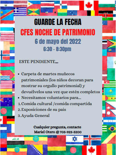 Cardinal Forest ES (@cfesredbirds) on Twitter photo Save the date! May 6th! 6:30-8:30 pm! Come join in the fun at the CFES Heritage Night. Experience an evening full of culture and diversity!
<a href="/mrsfmdrake/">Felicia Drake</a> <a href="/RedBirdPTA/">Cardinal Forest ES PTA</a> #DiversityandInclusion #heritagenight Save the date! May 6th! 6:30-8:30 pm! Come join in the fun at the CFES Heritage Night. Experience an evening full of culture and diversity!
<a href="/mrsfmdrake/">Felicia Drake</a> <a href="/RedBirdPTA/">Cardinal Forest ES PTA</a> #DiversityandInclusion #heritagenight