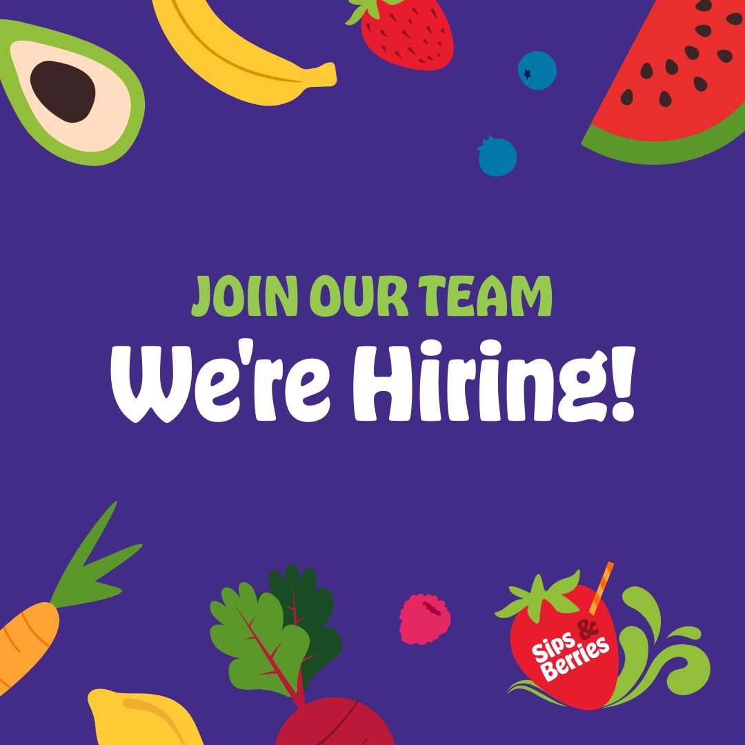 As we get closer to opening, the Sips &amp; Berries team is looking for an amazing crew. We're looking for full-time and part-time counter help, shift supervisors, and managers. Visit sipsandberries.com/jobs/ to learn more about our open positions.

#veryberrylife #sipsandberries