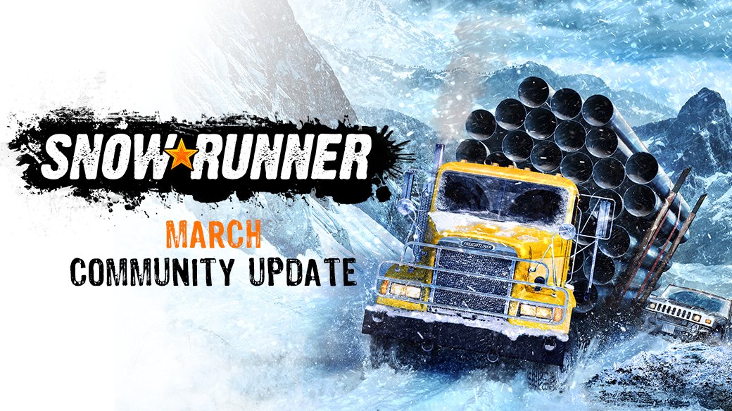 PlaySnowRunner's tweet photo. The March Community Update is online, Runners!

Check it out for spicy news about what's coming up next in SnowRunner ➡️ https://t.co/oYkkyWecX3 https://t.co/RXcoWJrnd7