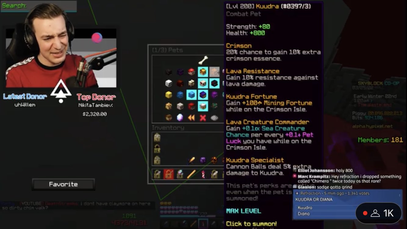 Hypixel SkyBlock News on Twitter "(α) Max (lv200) Legendary Kuudra Pet stats https//t.co