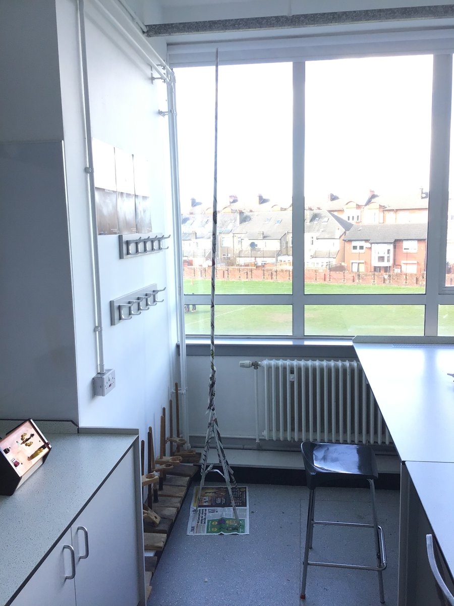 Amazing work from S1 Pupils in 1P1 (<a href="/ShawlandsAcad/">Shawlands Academy</a>) who built this tower from newspaper and sellotape.  It is 2.37m high and has stood up all day!  They used triangles and narrow tubes for strength!