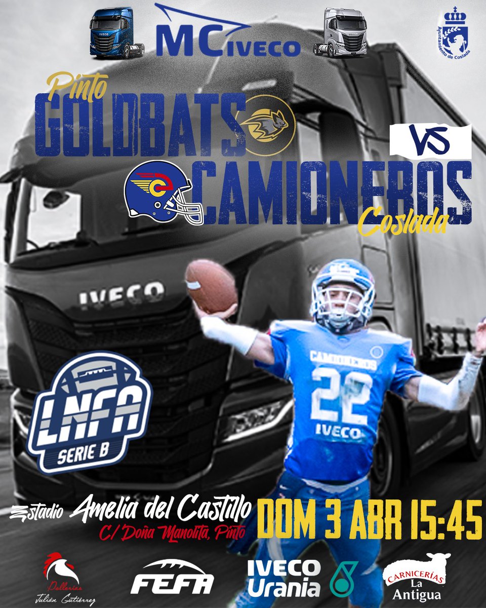 Este domingo, 3 de abril, a las 15:45, nuestro Senior juega en Pinto 🏠. El Estado Amelia del Castillo 🏟 albergará un nuevo duelo divisional frente a <a href="/pintoBATS/">PINTO GOLDBATS</a> 🦇. 

¡No lo dudes, anímate a venir a Pinto y animar a nuestro equipo👏🏼!

💙🏈#BLUEPRIDE🏈