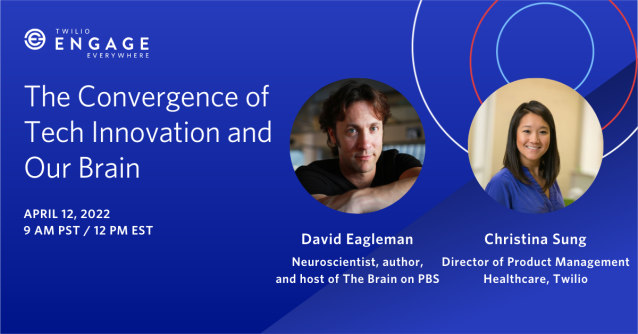 erikwag's tweet photo. Coming up at #TwilioEngage: neuroscientist and host of The Brain on PBS, David Eagleman, joins us as we explore how to think about technology differently to enhance how we operate in healthcare. You won’t want to miss it! https://t.co/mSkFkwtEIW https://t.co/frTBArVvrs