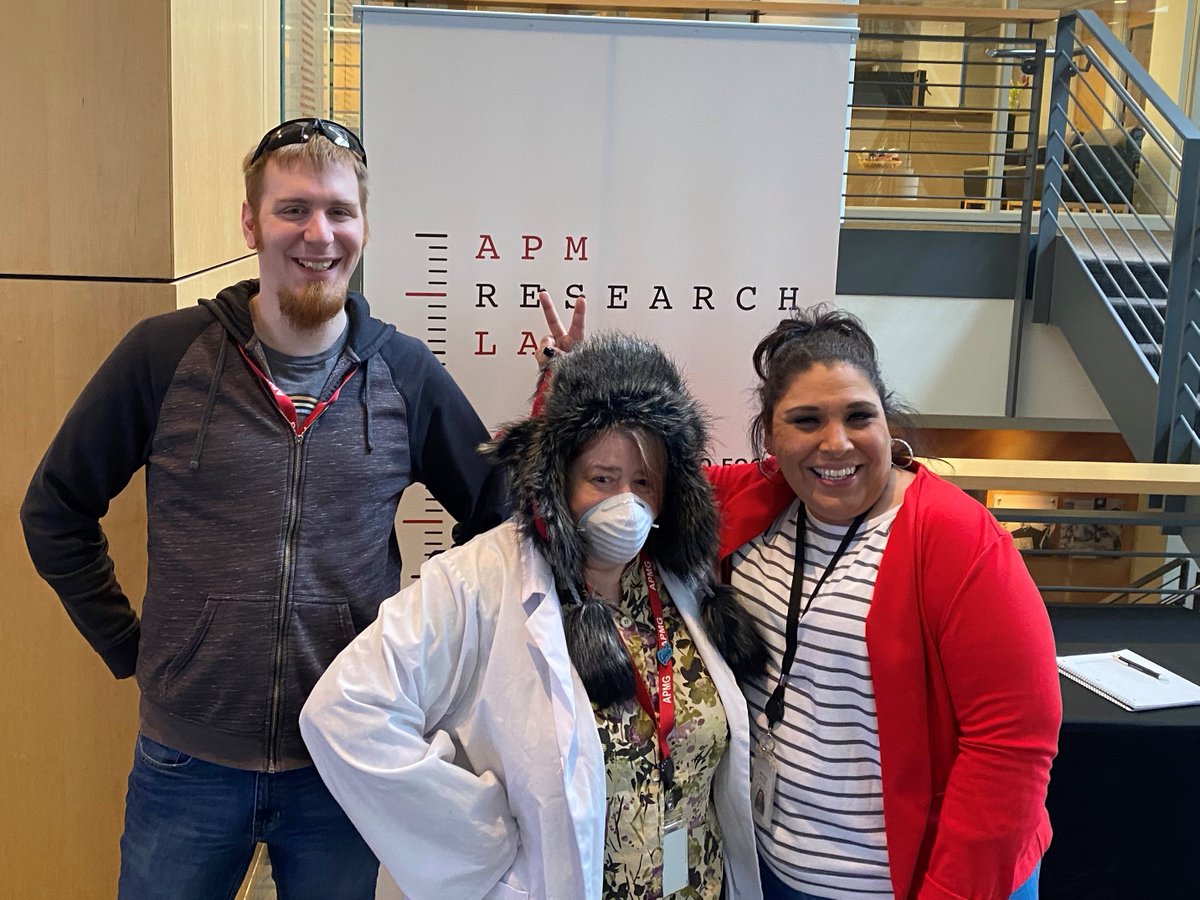 APMResearch's tweet photo. #LabVisitor times 3! Great to be welcomed back to @MPR  | @AmPubMedia headquarters by some true pros at welcoming: Member &amp; Audience Services' Josh Hansen, Kristen Gay and Eva King!
#MPRlife https://t.co/GF5MKj3WMf