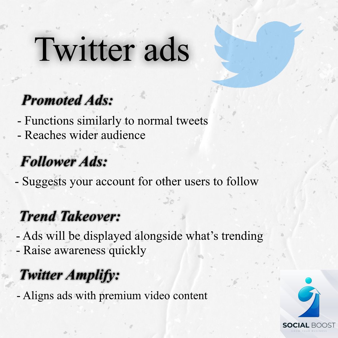 Social_Boostt's tweet photo. Tired of the slow grind towards getting noticed but not sure how to start with ads? Don’t worry! In our #adtips series we’ll walk you through the different options available to you on social media platforms. Starting with: Twitter.
(From: https://t.co/99oAj25xYF) https://t.co/Qz2lsrgGoL