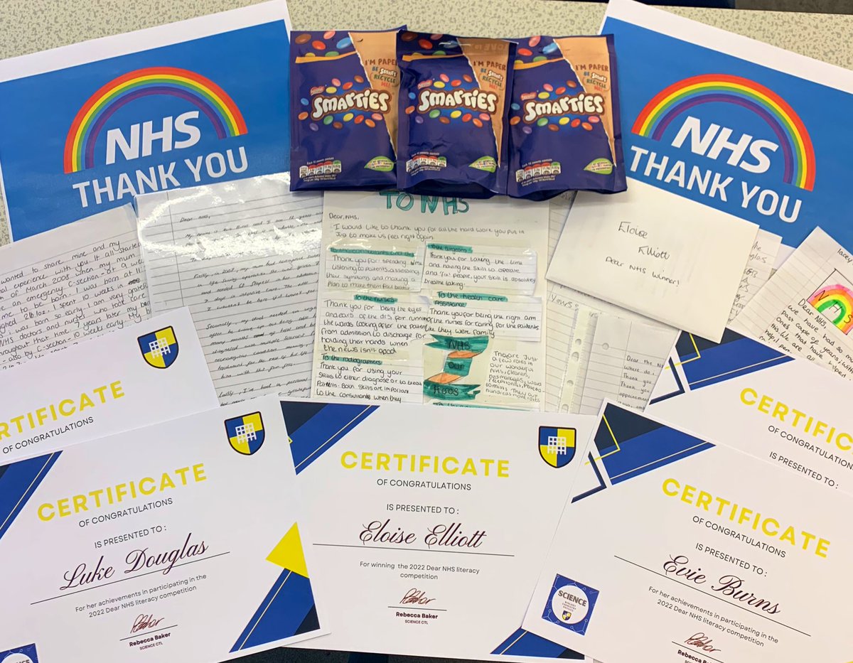 HGSA_Science's tweet photo. A massive congratulations to Eloise Elliott (8AHA) for winning our #DearNHS competition. We had some fantastic entries and all our runners up have received a prize and certificate as well 🏆 #thankyouNHS #literacycompetition #teamheanor https://t.co/KE94BRApAp