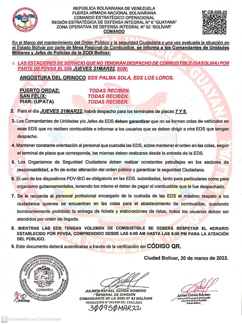 ManzolBetsi's tweet photo. #ATENCIÓN🗣| #BOLÍVAR Mañana #Jueves #31MAR Habrá suministro de combustible para los terminales de placa 7 y 8. Informa @ZODIBOLIVAR62 https://t.co/qX7mi8uy1y