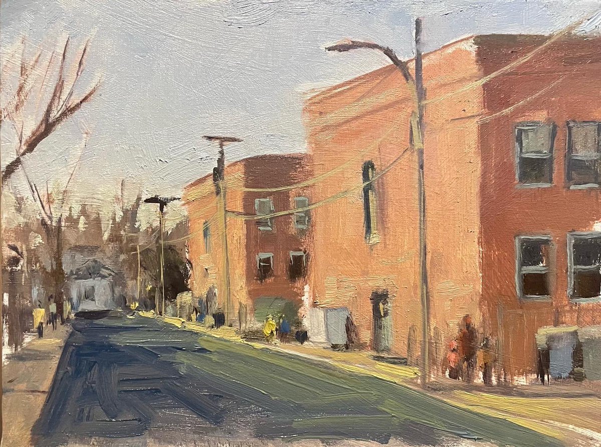 graywendipaint1's tweet photo. I walked back over to Basile St to continue my study of the #charlessumner elementary school.  I was Able to catch some kids walking to school with their parents in this painting .  9x12 . #oilpainting  #boston #bostonpublicschools #roslindale  #enpleinair #sumnerschool #painting https://t.co/tyxsIsRjvM