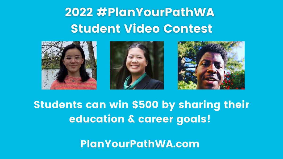 edvoters's tweet photo. #WAstudents: What are your education &amp; career dreams, and how are you going to get there? Record a video w/ your answers, and you could win a $500 scholarship from @ReadyWA! https://t.co/B911zFqJmV #PlanYourPathWA #WAedu https://t.co/7aM0TD3dsG