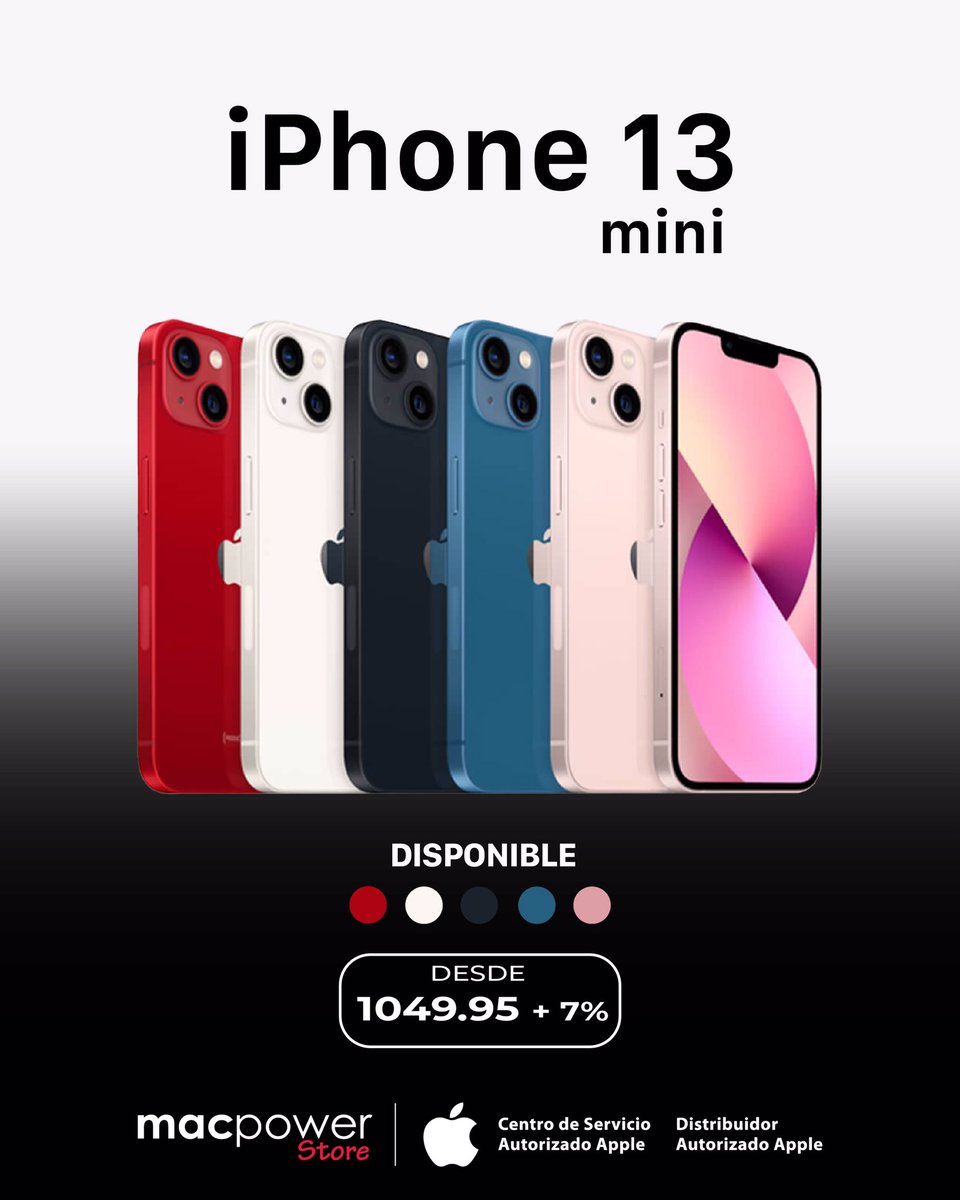 macpowerpma's tweet photo. ¡Ven por tu iPhone 13 mini!
Con pantalla Súper Retina, Procesador Apple A15, carga inalámbrica.
Diseño resistente con bordes planos.
El iPhone 13 mini es espectacular.
Consulta disponibilidad y variedad de colores.
https://t.co/pxuqbXkoTs https://t.co/PsFHb9h41U
