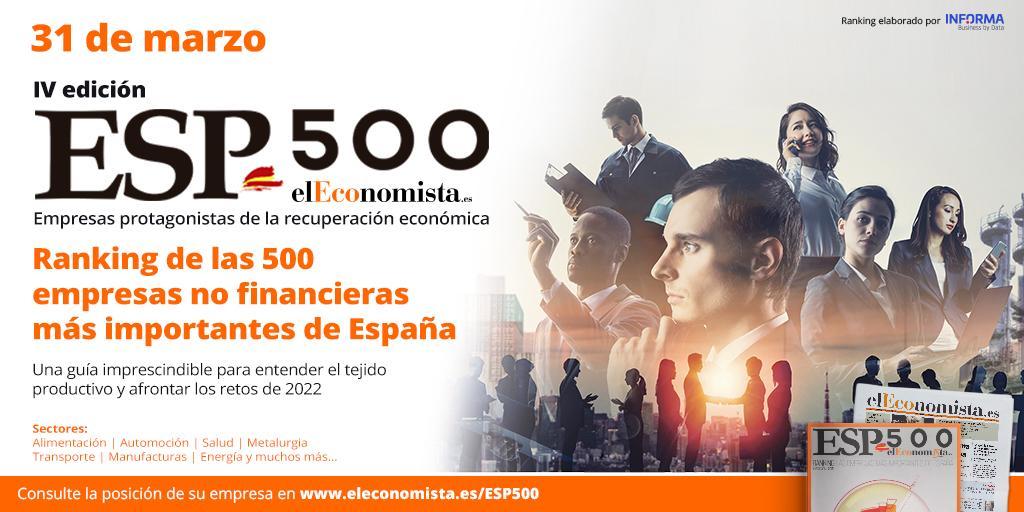 elEconomistaes's tweet photo. 🔶Consigue MAÑANA, 31 de marzo🗓️, en tu quiosco la IV edición #ESP500👉El Ranking de las 500 #empresas no financieras más importantes de España

🔎Consulte la posición de su empresa en https://t.co/X1gv57G4XP https://t.co/ItZZ1qfLlA