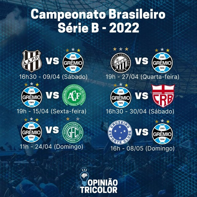 GREMIONEWS7's tweet photo. JOGOS

Saiu a lista dos 6 primeiros jogos do Grêmio na Série B. https://t.co/MJwyXyPS60