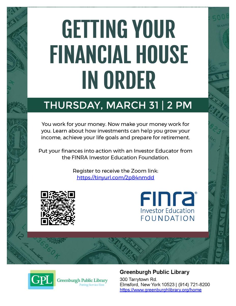GreenburghLib's tweet photo. Cash rules everything around me. -Wu-Tang Clan
Managing your money matters is incredibly difficult without basic financial literacy. We’re here to help you! Check out @Hoopladigital and/or one of these upcoming programs.
#FINRA #HVCU #teens #greenburgh #wutang https://t.co/NGJKPKlaJy