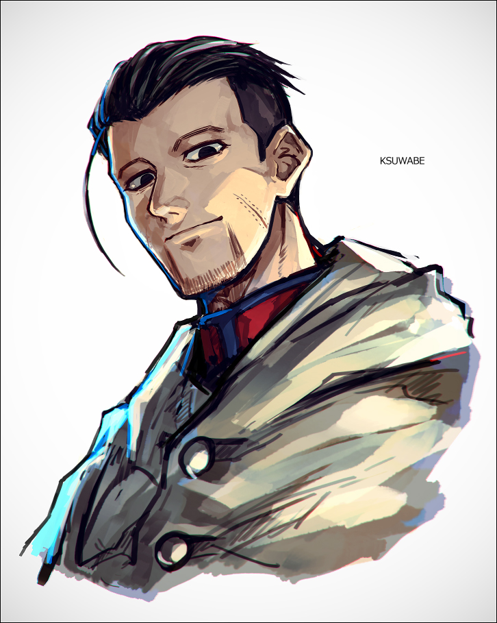 ogata hyakunosuke 1boy male focus solo black eyes black hair scar hair slicked back  illustration images