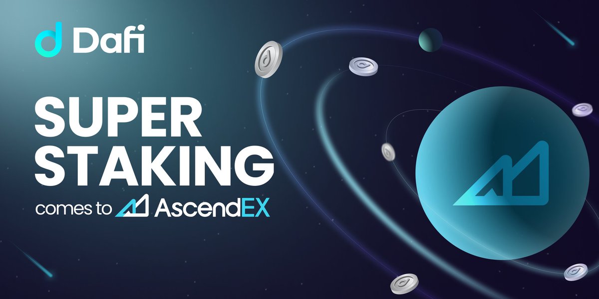 DafiProtocol's tweet photo. Check out what’s coming! ⚡️

@_AscendEX will soon become the first #cryptocurrency exchange to deploy Super #Staking, enabling users to stake $DAFI for dDAFI rewards. 

Stay tuned for more… 👀 https://t.co/hIGYG9rDRv