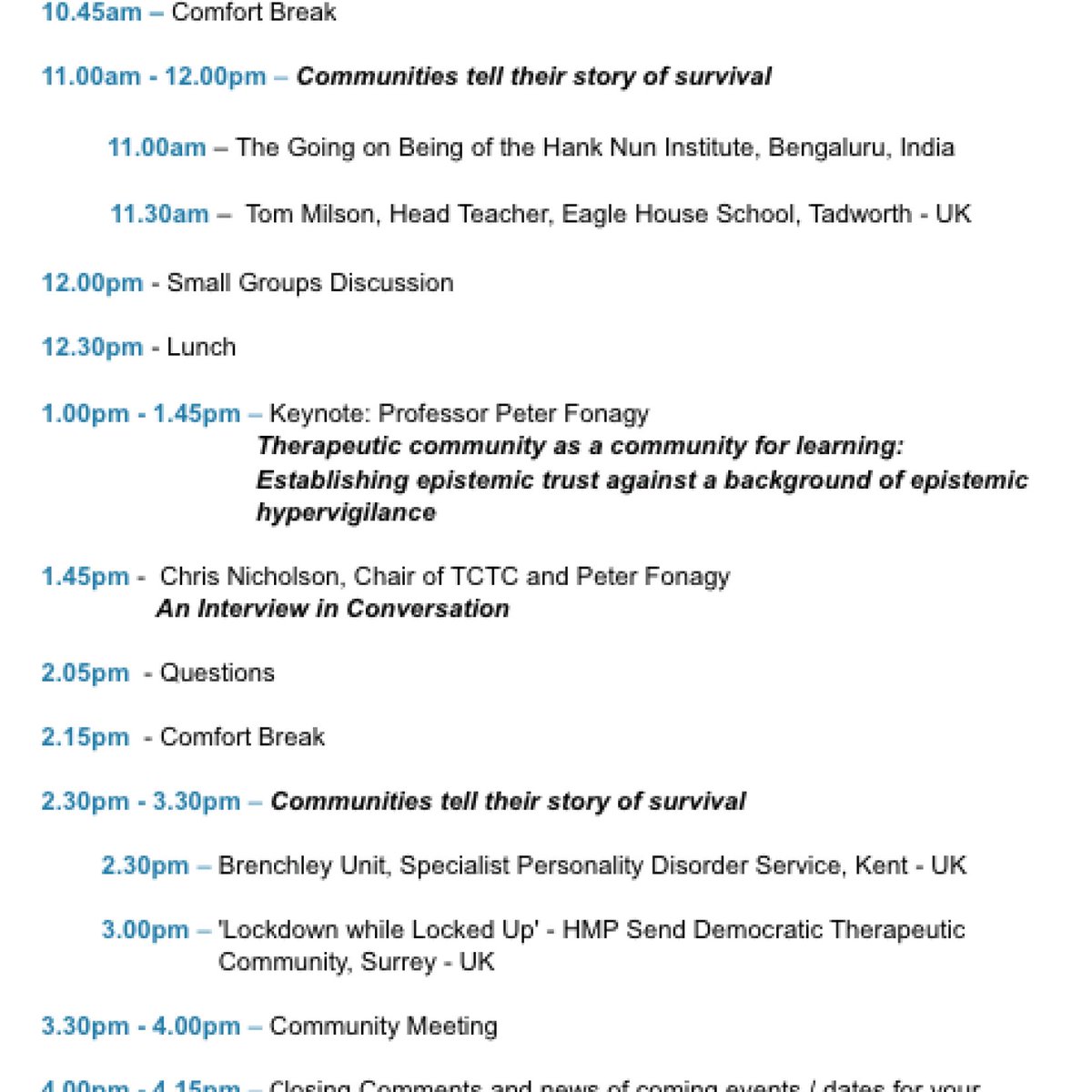 So good to hear about Survival and Containment in Therapeutic Communities - Tuesday 5th April
Prof Peter Fonagy talks about the Therapeutic Community as a community for learning: Establishing epistemic trust against a background of epistemic hypervigilance
#Therapeuticcommunities