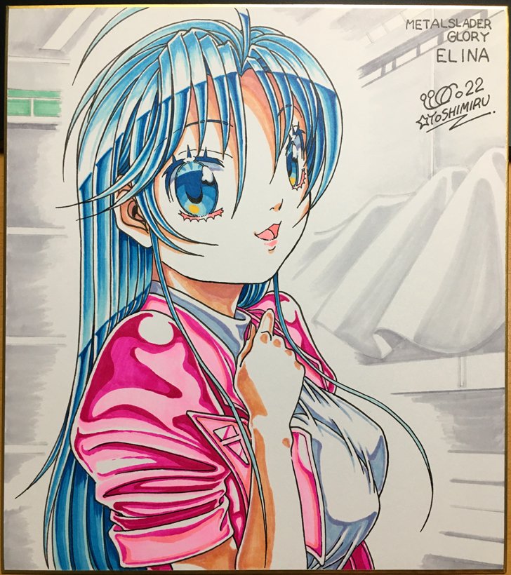 Mc_Berrys's tweet photo. 【新商品追加！】BOOTHに直筆イラスト色紙を追加しました！今回は格納庫に運び込まれたグローリーの前に佇むエリナです。得意げなエリナを是非ゲットして下さいね！→https://t.co/xbC3cbuALk   　　#メタルスレイダーグローリー #MetalSladerGlory #レトロゲーム #任天堂 #WiiU #nes #色紙 https://t.co/tnHbDFE9nR