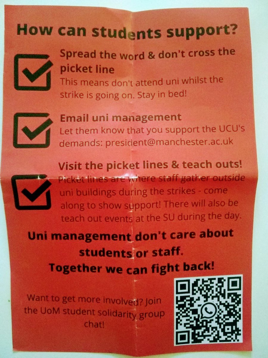 We appreciate students at University of Manchester are supporting the ongoing #UCUstrikes. But telling migrant students to not attend classes while the strike is going informs us how little British students understand how the #HostileEnvironment affects migrant students. 🧵