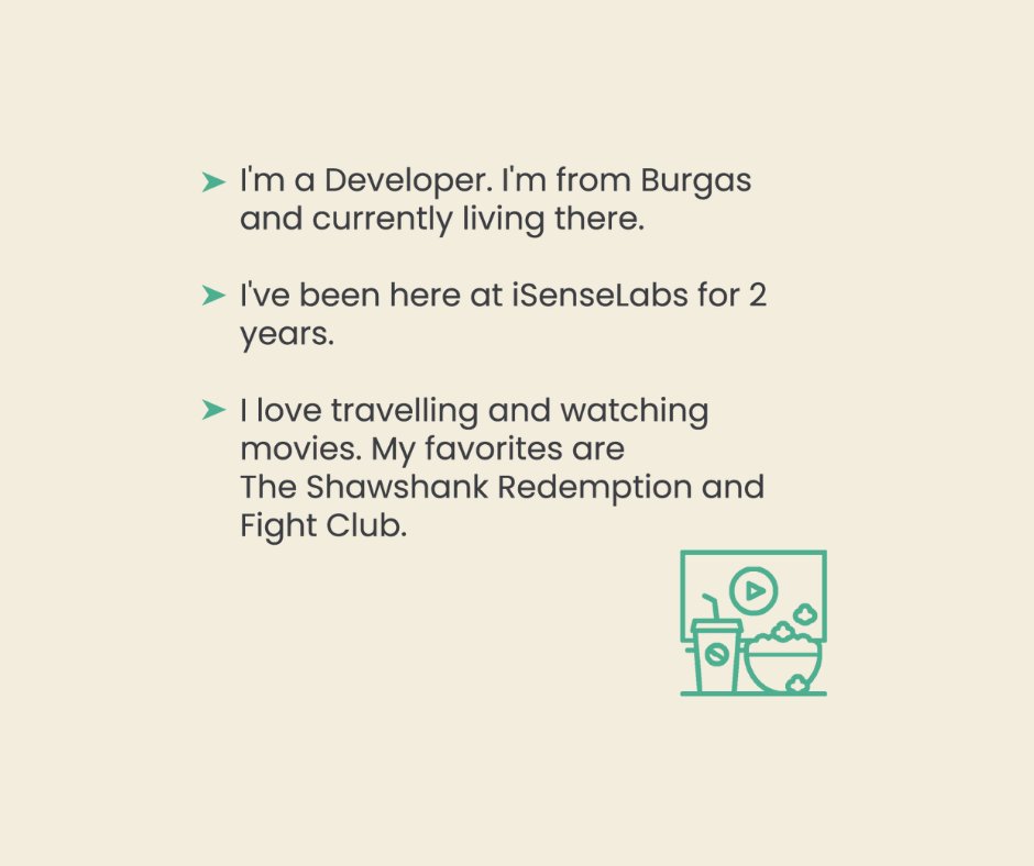 iSenseLabs's tweet photo. Time to show you some of the guys in the company. Meet Emil - one of our #Developers 💚Check the info below to get to know him better ⬇️
#isenselabs #meettheteam #isenseteam #shopifyappdevelopers #shopify #shopifyapp #shopifyapps https://t.co/bpIqAzAN2y