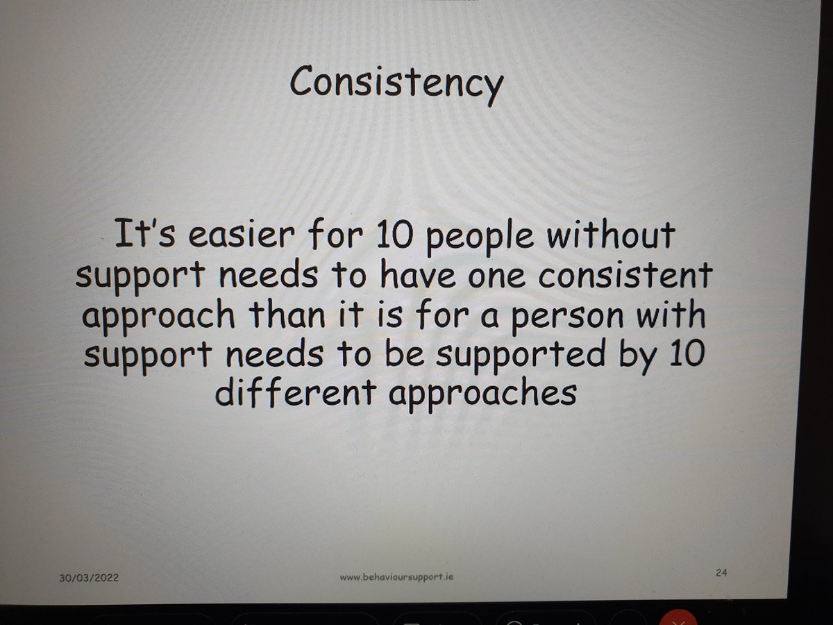 AppelbeCora's tweet photo. @CNMEMayoRos hosting Online Positive Behaviour Support workshop with Brian @behavioursuppor discussing the importance of consistency in care  #learning #lowarousal #rights @avey1981 @MaireadL2 @GrainneGlacken https://t.co/U21oO6yddz