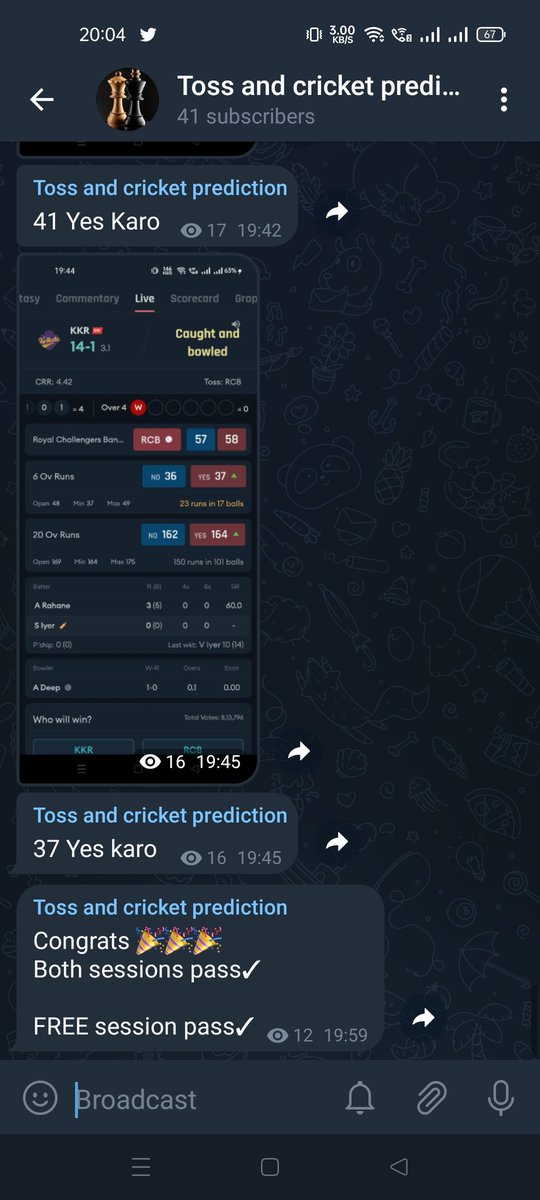 TossCricket's tweet photo. Congrats 🎉🎉🎉
2 session pass✓
FREE Free Free
#KKR power Play Session pass✓
FREE session on my telegram channel
https://t.co/WAPPwEhjCC
#session #Sessionprediction #Matchprediction #Toss #Match #cricketlovers #Predictionmaster
Interested people whatsapp me
9119660591 https://t.co/8ouD6Mgzuj