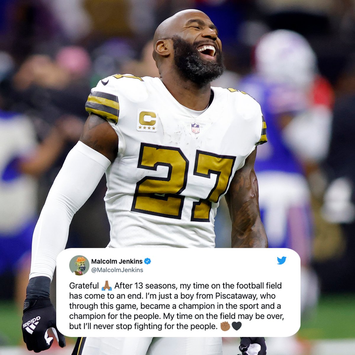 NFL's tweet image. 2x Super Bowl champion. 3x Pro Bowler. 2015 First-team All-Pro.

@MalcolmJenkins was one of the best safeties in the game, but his impact stretched far beyond the football field. (THREAD ⬇️)