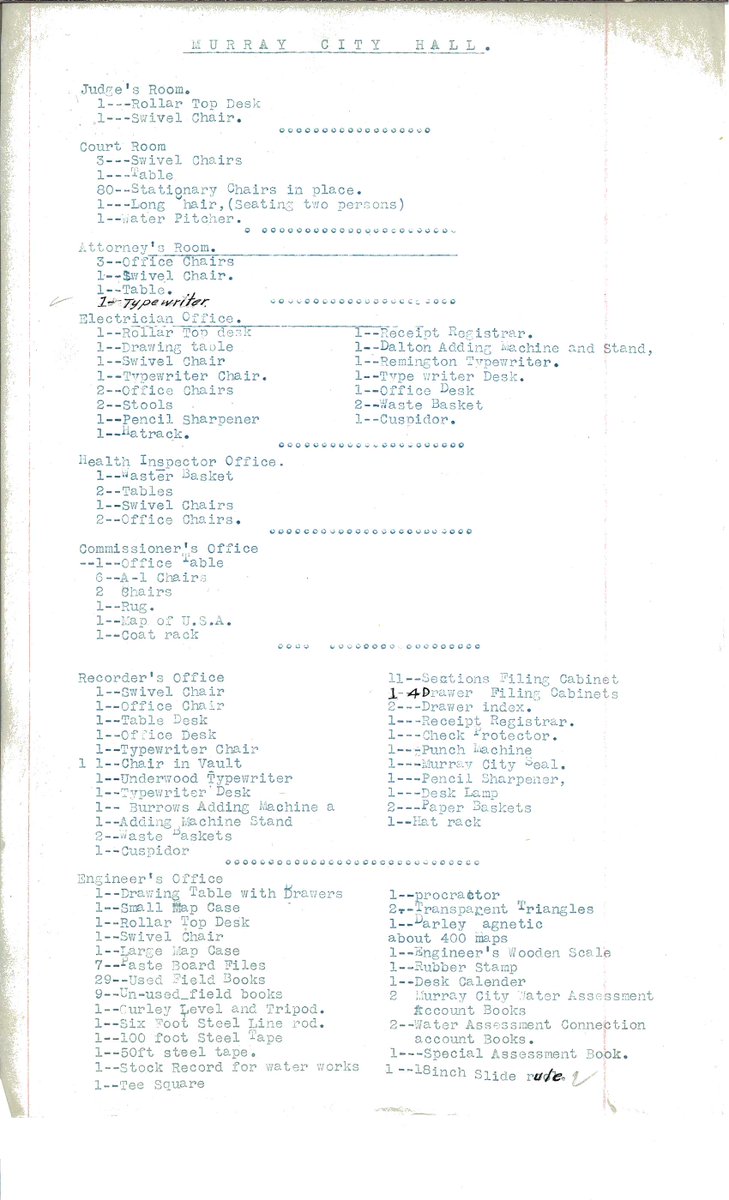 MurrayCityUT's tweet photo. From the archives: City hall inventory list from the early 1900s #murraylife https://t.co/dfObMDrKSK