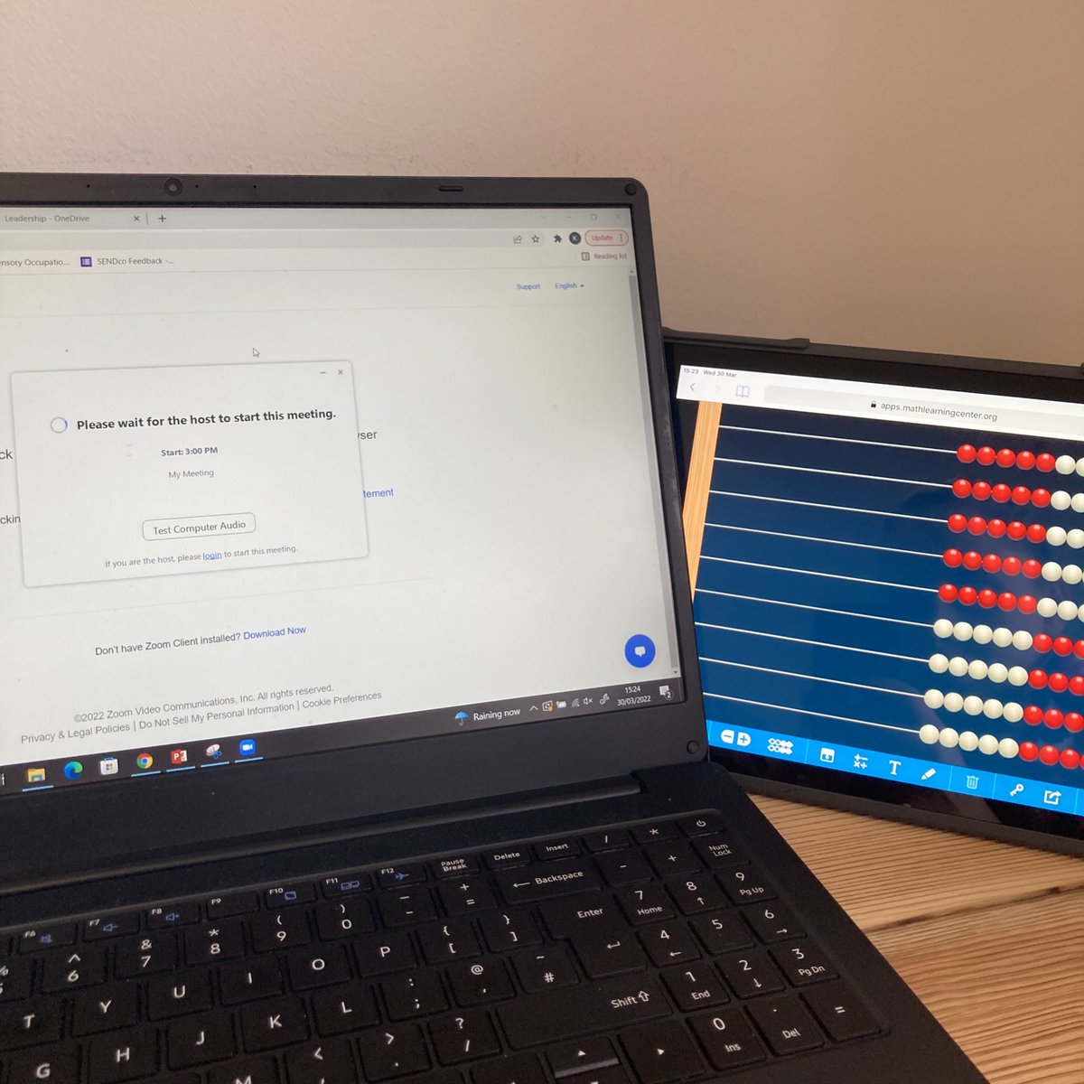 MissBMBM's tweet photo. Covid can’t stop me getting to the final @rekenrek101 session of the year. Just missing the satisfying clink of the beads … 🧮 thank you Amy for zooming me in. https://t.co/ZZAqXXPDU2
