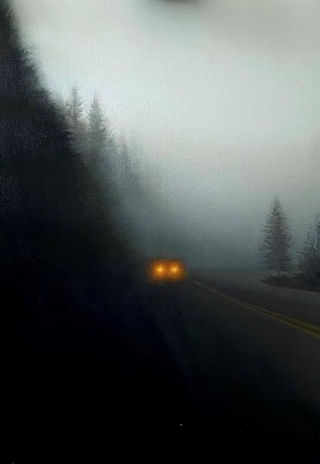 My painting of headlights on a foggy day