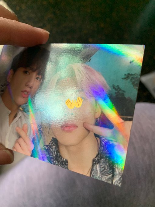 grxzlle's tweet photo. hello sa mga aemy moots ko na nag c collect :) pls help huhu. planning to sell my jikook holo pc and i don’t know how to price it. ito flaws niya. https://t.co/JsubYZveam