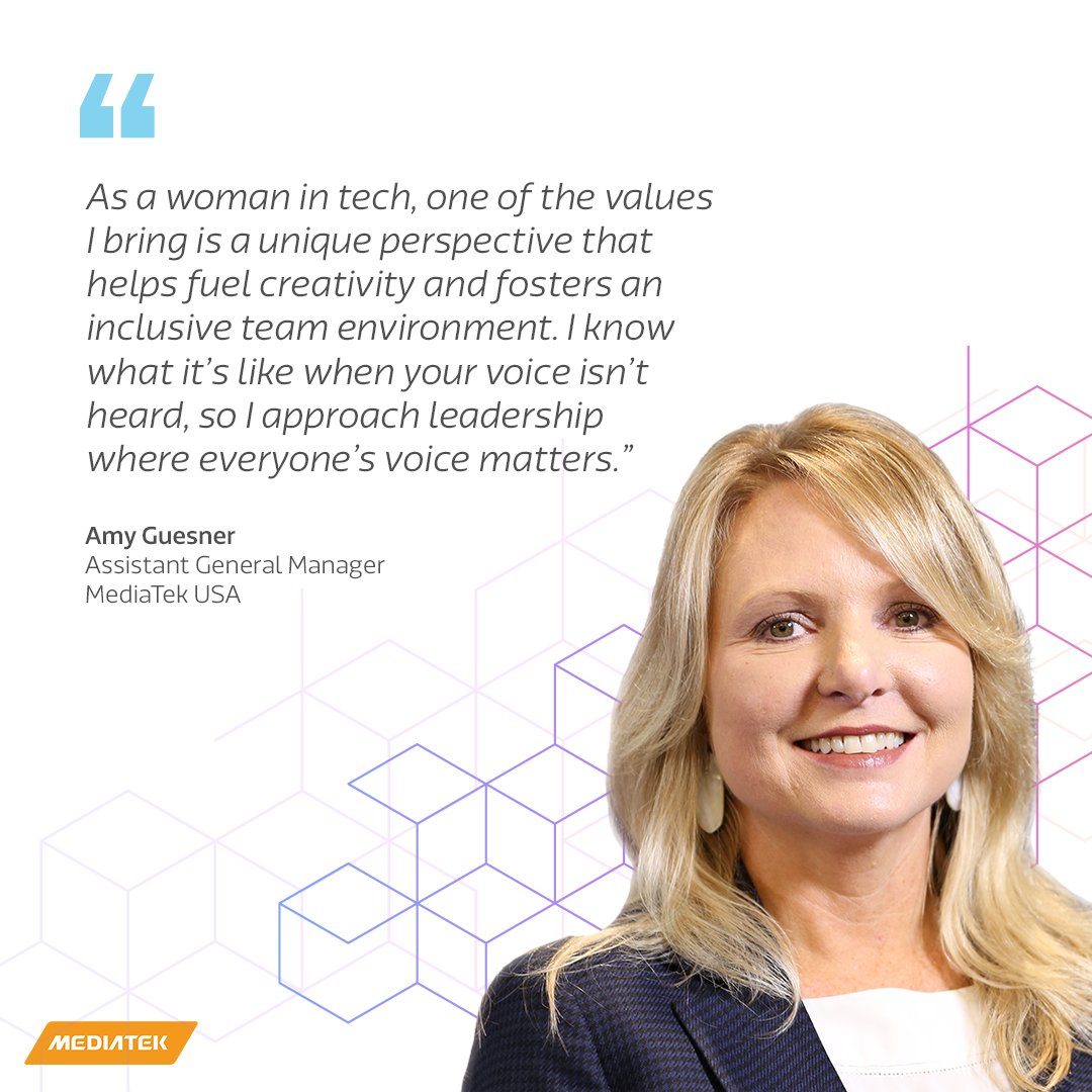 MediaTek's tweet photo. This #WITWednesday we'd like to introduce you to Amy Guesner, Assistant General Manager, MediaTek USA. Her perspective is indispensable to our journey here at MediaTek. #WomenInTek #InternationalWomensDay2022 https://t.co/sCEgcbSV06