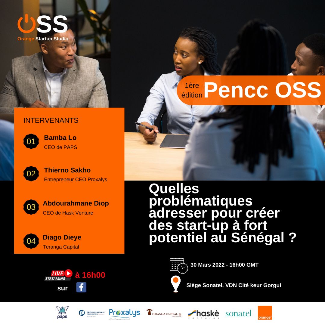 Pour la première édition de #PenccOSS organisé par Orange Startup Studio, retrouvez-nous aux côtés de  @Paps_app, <a href="/ProxalysSn/">Proxalys</a> et Hask Venture pour parler start-ups !

Rendez-vous à 16h GMT au siège du <a href="/GroupeSonatel/">Groupe Sonatel</a>  (Keur Gorgui) ou en live sur Facebook : facebook.com/orangestartupst