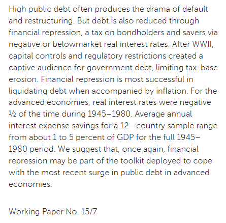 This is known as financial repression. 

When debt is very high, then even when inflation runs hot,...