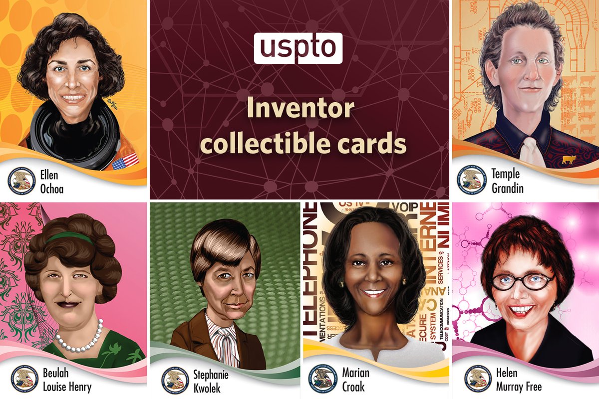 uspto's tweet photo. Our Inventor Collectible Card Series shows the many faces of U.S. patent holders, including trailblazing women who have made lasting contributions to our nation’s history, economy, and way of life. Learn more in our latest #blog: https://t.co/5nZSGZYKVQ #WomensHistoryMonth https://t.co/sWov13C0ST